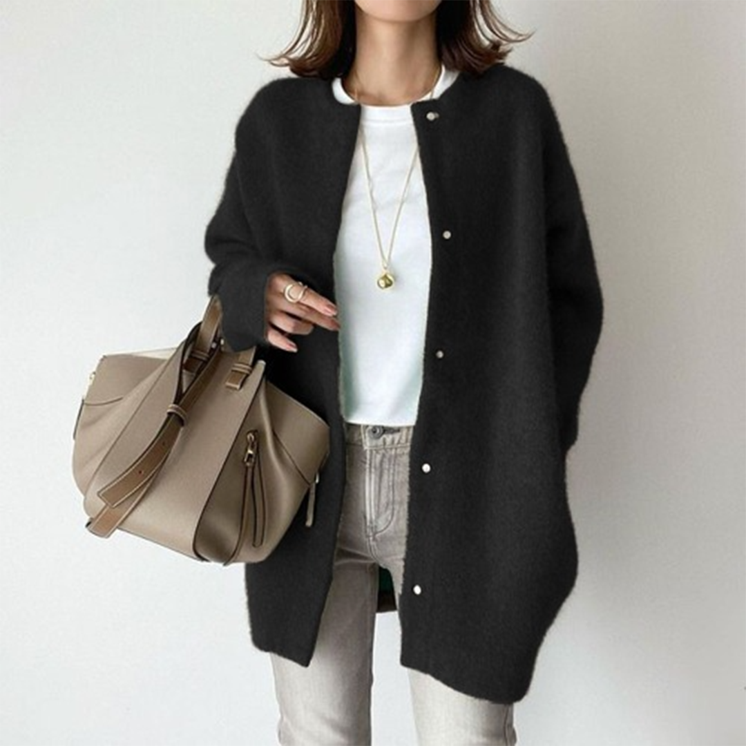 Dames Oversized Cardigan met Ronde Hals en Drukknopen