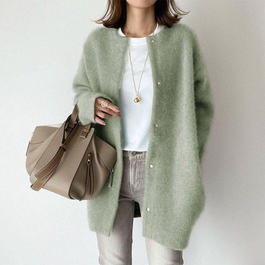 Dames Oversized Cardigan met Ronde Hals en Drukknopen