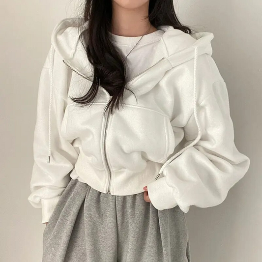 Dames Oversized Crop Hoodie met Capuchon en Ritssluiting