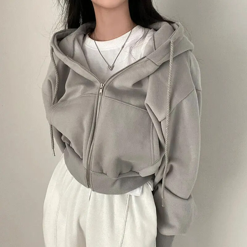Dames Oversized Crop Hoodie met Capuchon en Ritssluiting