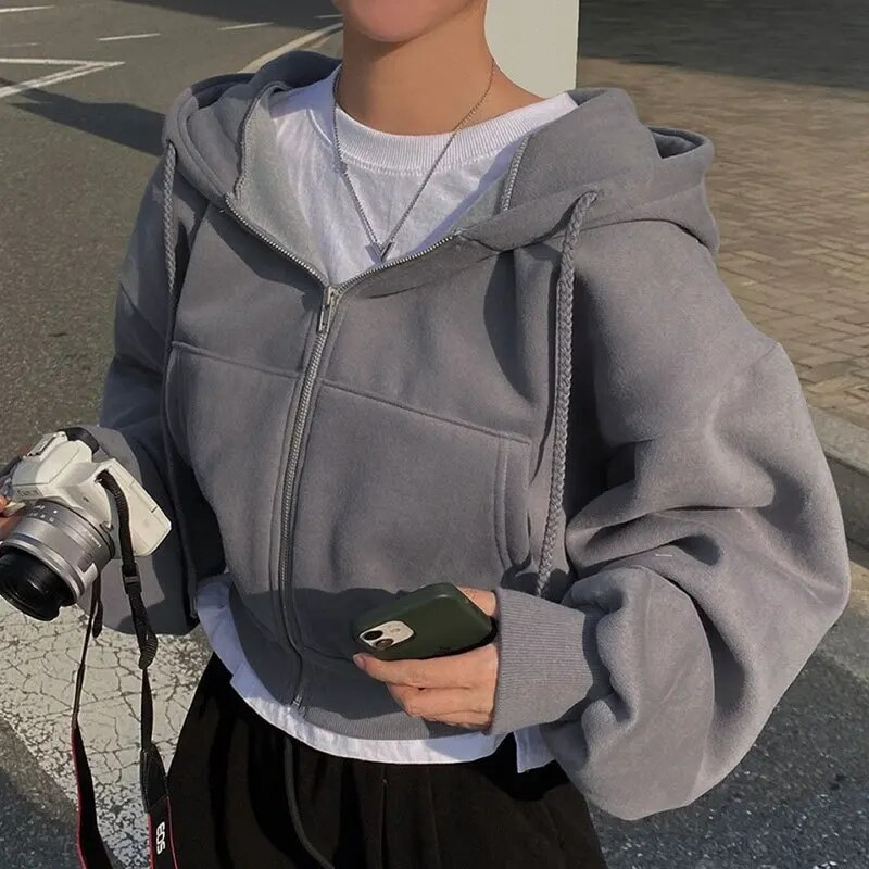 Dames Oversized Crop Hoodie met Capuchon en Ritssluiting