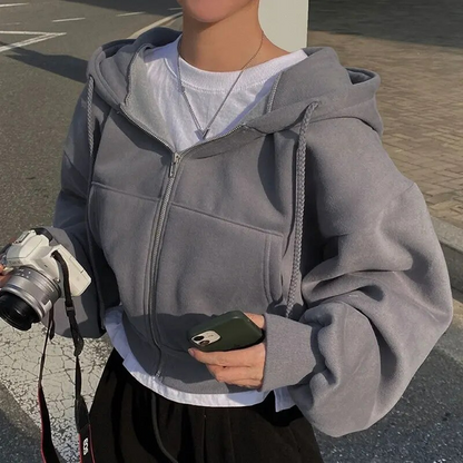 Dames Oversized Crop Hoodie met Capuchon en Ritssluiting