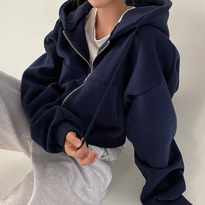 Dames Oversized Crop Hoodie met Capuchon en Ritssluiting