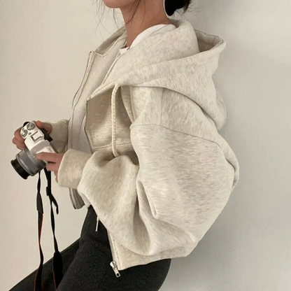 Dames Oversized Crop Hoodie met Capuchon en Ritssluiting