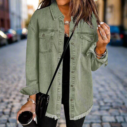Dames Oversized Denim Overhemd Jack Olijfgroen
