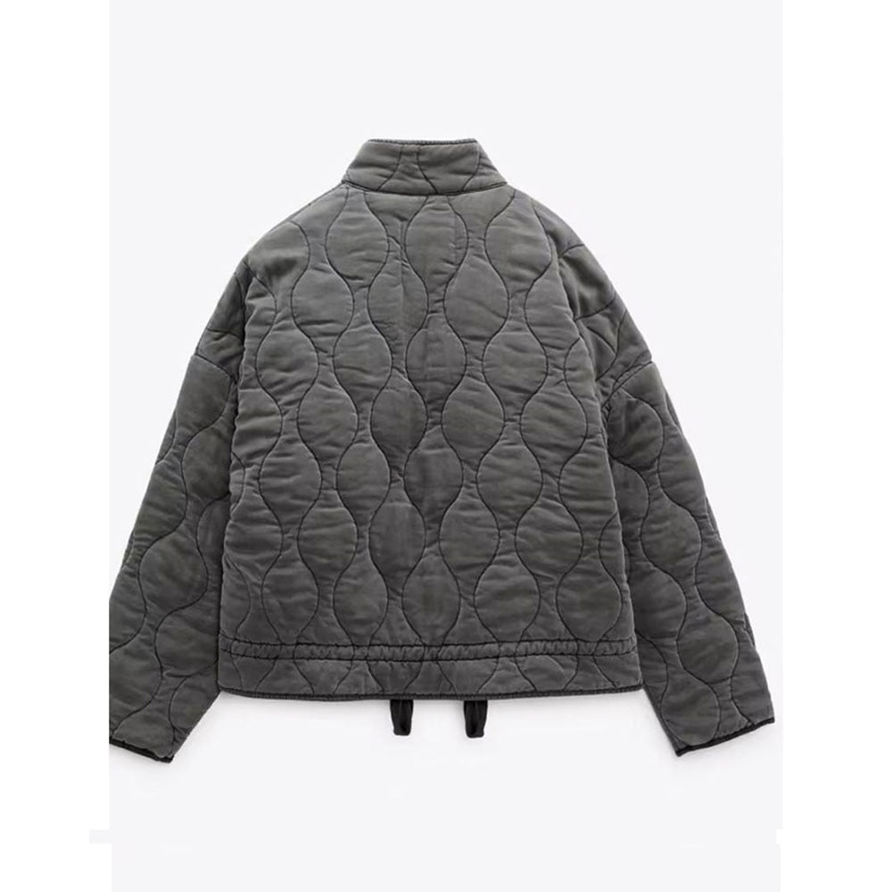 Dames Oversized Gewatteerde Jas Kort met Rits & Steekzakken
