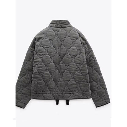 Dames Oversized Gewatteerde Jas Kort met Rits & Steekzakken