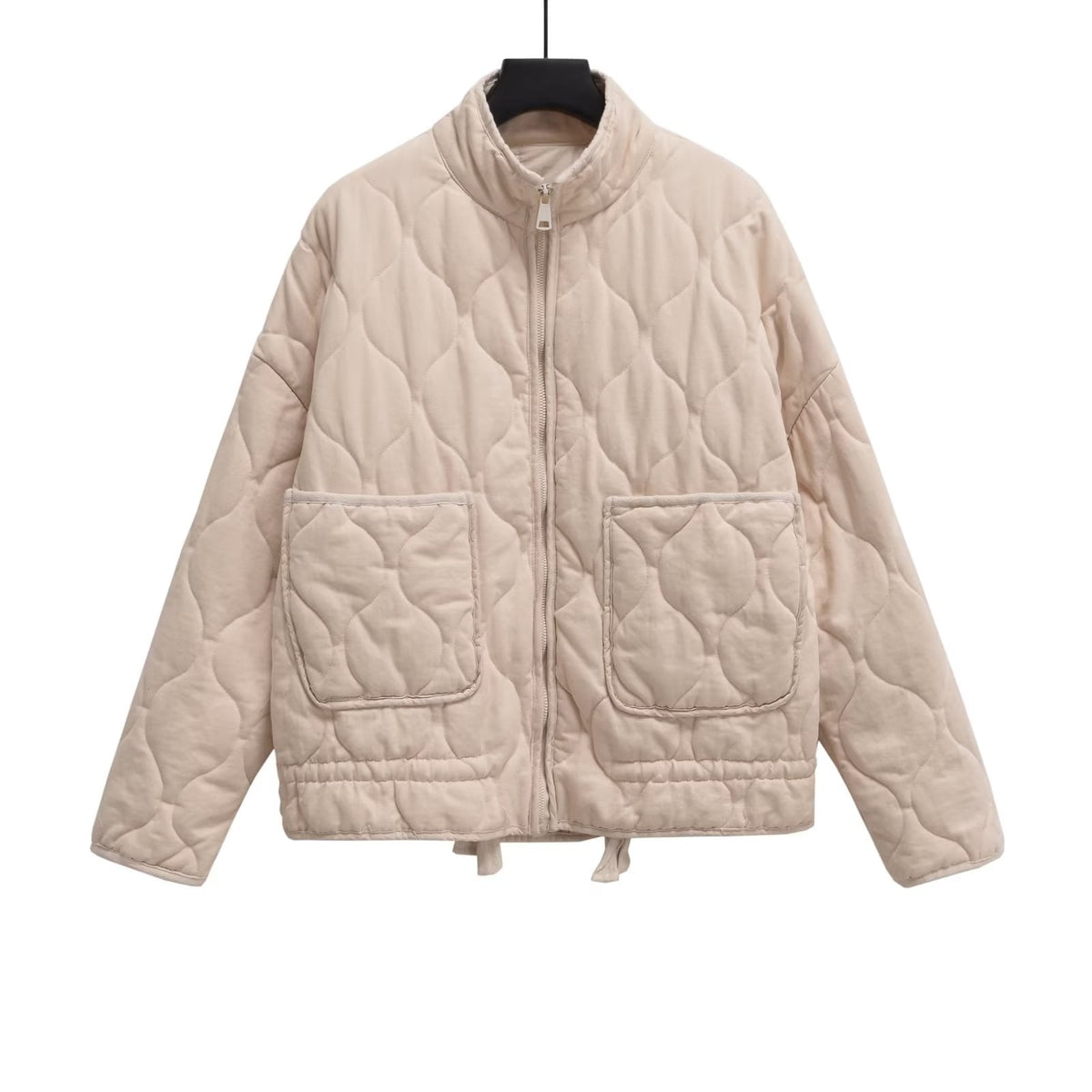 Dames Oversized Gewatteerde Jas Kort met Rits & Steekzakken Roze