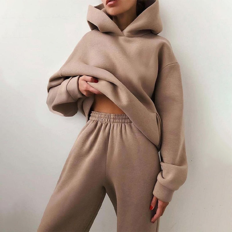 Dames Oversized Jogging Set voor Casual en Lounge Gebruik Lichtbruin