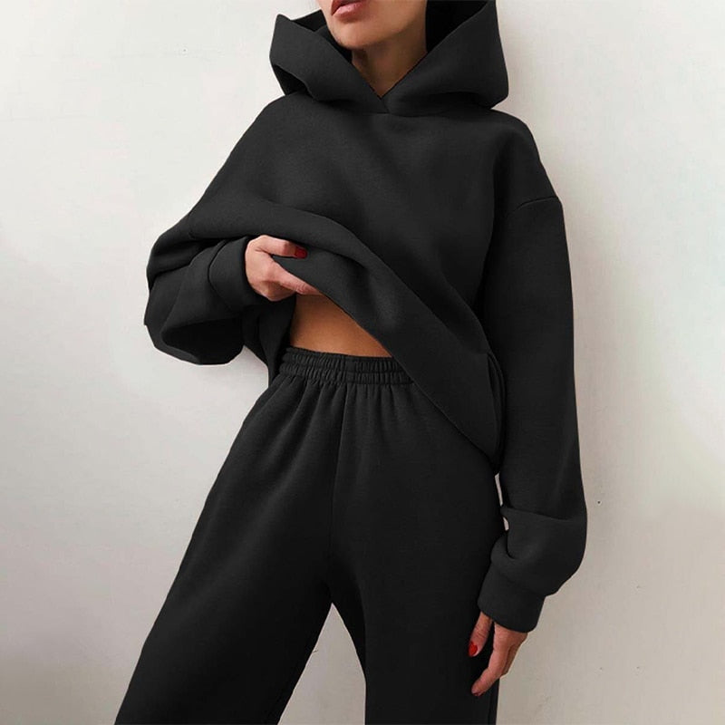 Dames Oversized Jogging Set voor Casual en Lounge Gebruik Zwart