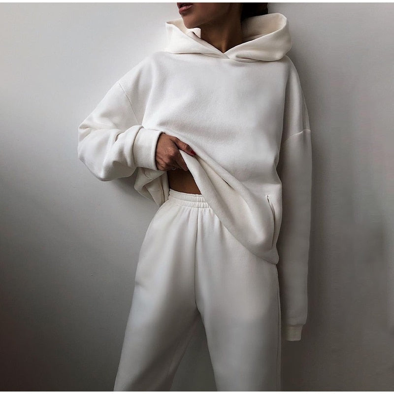 Dames Oversized Jogging Set voor Casual en Lounge Gebruik Wit