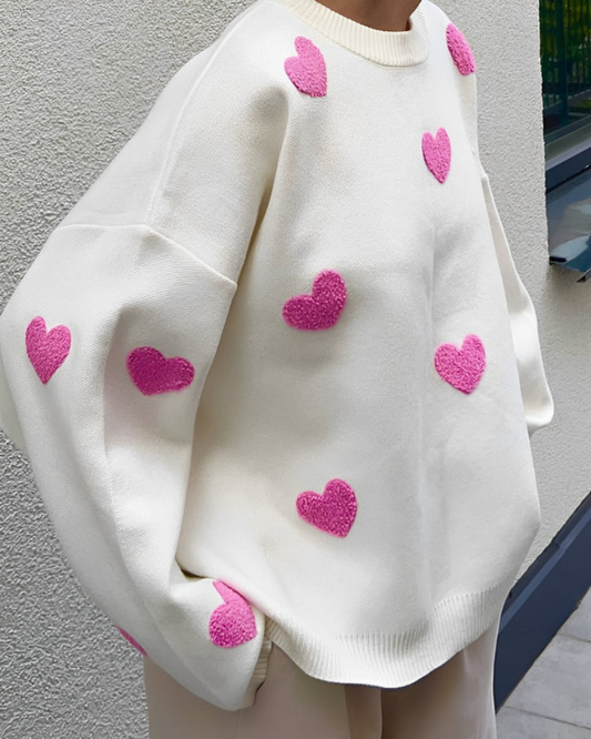 Dames Oversized Sweater met Hartjes Lila