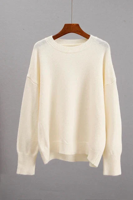 Dames Oversized Sweater met Ronde Hals en Ribgebreide Manchetten