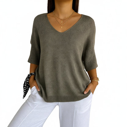 Dames Oversized Sweater met V-hals en Driekwart Mouwen