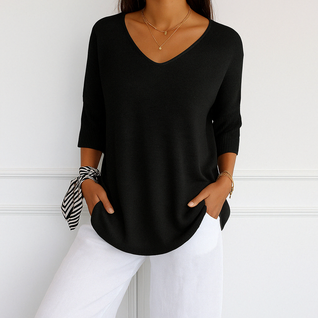 Dames Oversized Sweater met V-hals en Driekwart Mouwen