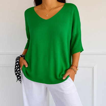 Dames Oversized Sweater met V-hals en Driekwart Mouwen ##POS:11##
