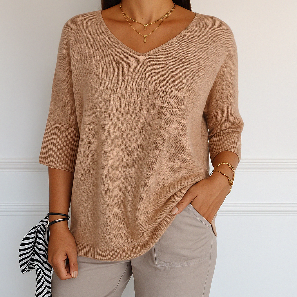 Dames Oversized Sweater met V-hals en Driekwart Mouwen