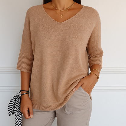 Dames Oversized Sweater met V-hals en Driekwart Mouwen