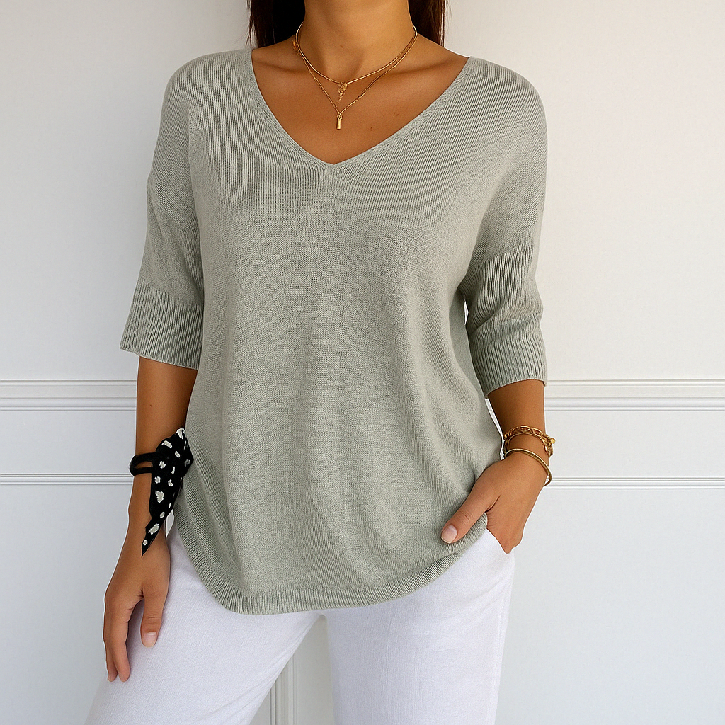 Dames Oversized Sweater met V-hals en Driekwart Mouwen
