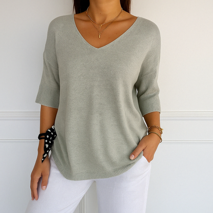 Dames Oversized Sweater met V-hals en Driekwart Mouwen