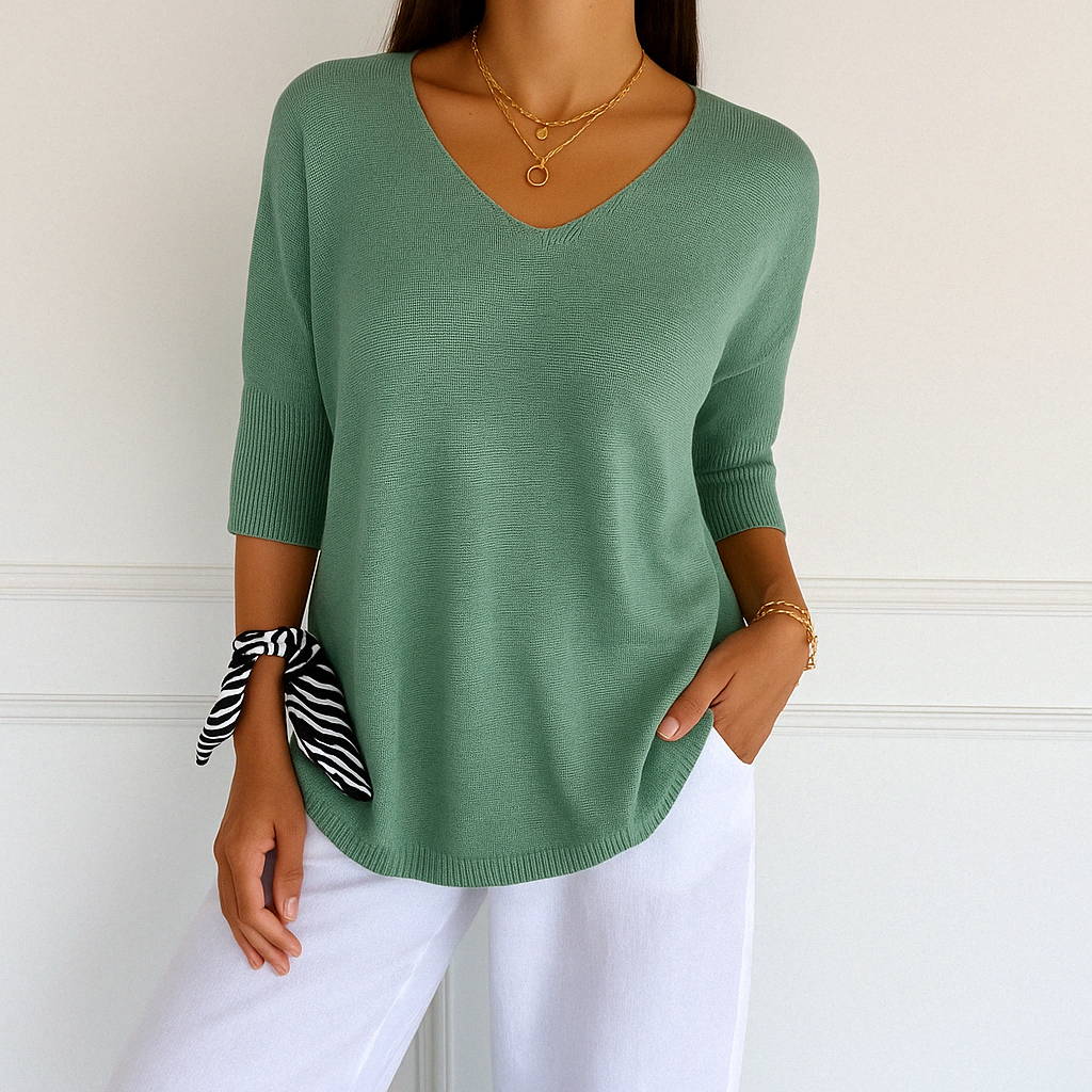 Dames Oversized Sweater met V-hals en Driekwart Mouwen