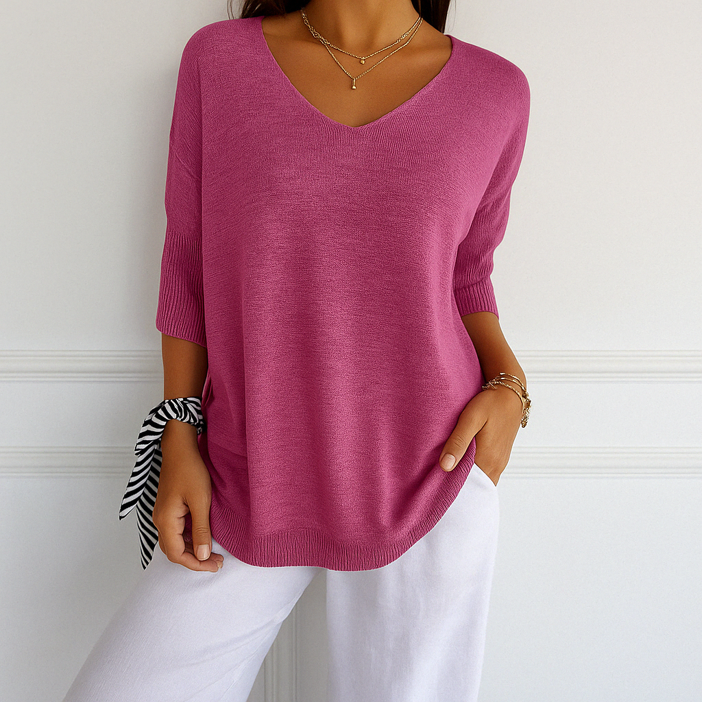 Dames Oversized Sweater met V-hals en Driekwart Mouwen