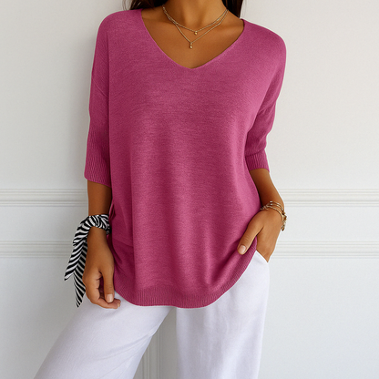 Dames Oversized Sweater met V-hals en Driekwart Mouwen