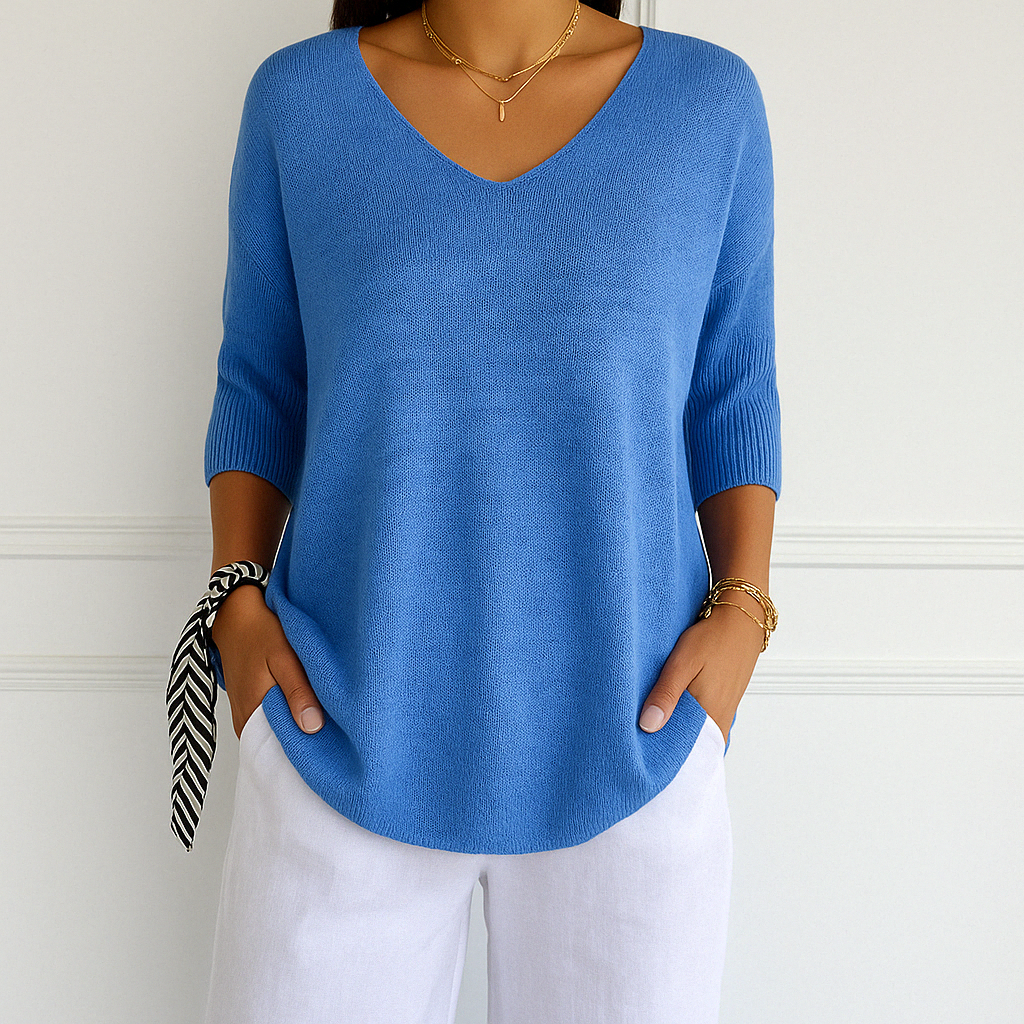 Dames Oversized Sweater met V-hals en Driekwart Mouwen