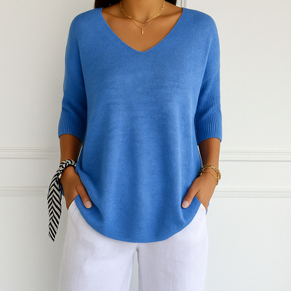 Dames Oversized Sweater met V-hals en Driekwart Mouwen