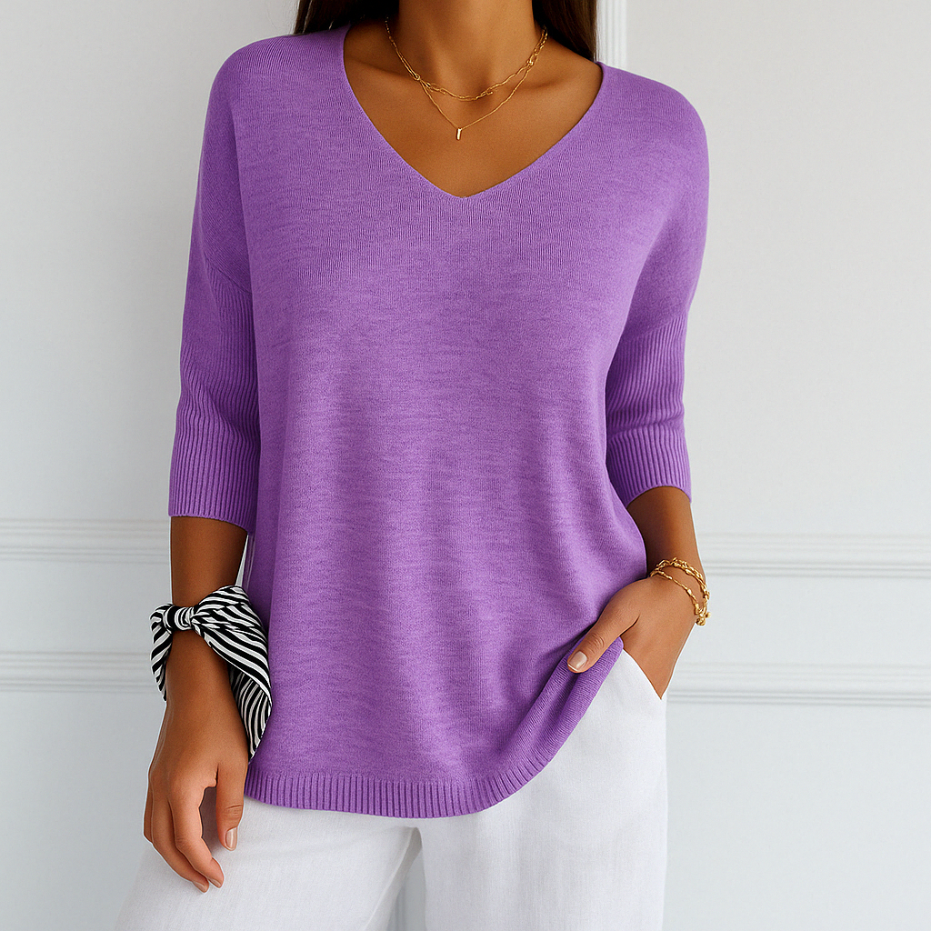 Dames Oversized Sweater met V-hals en Driekwart Mouwen ##POS:8##
