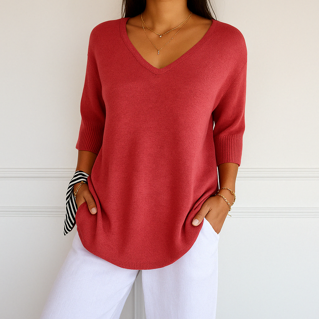 Dames Oversized Sweater met V-hals en Driekwart Mouwen