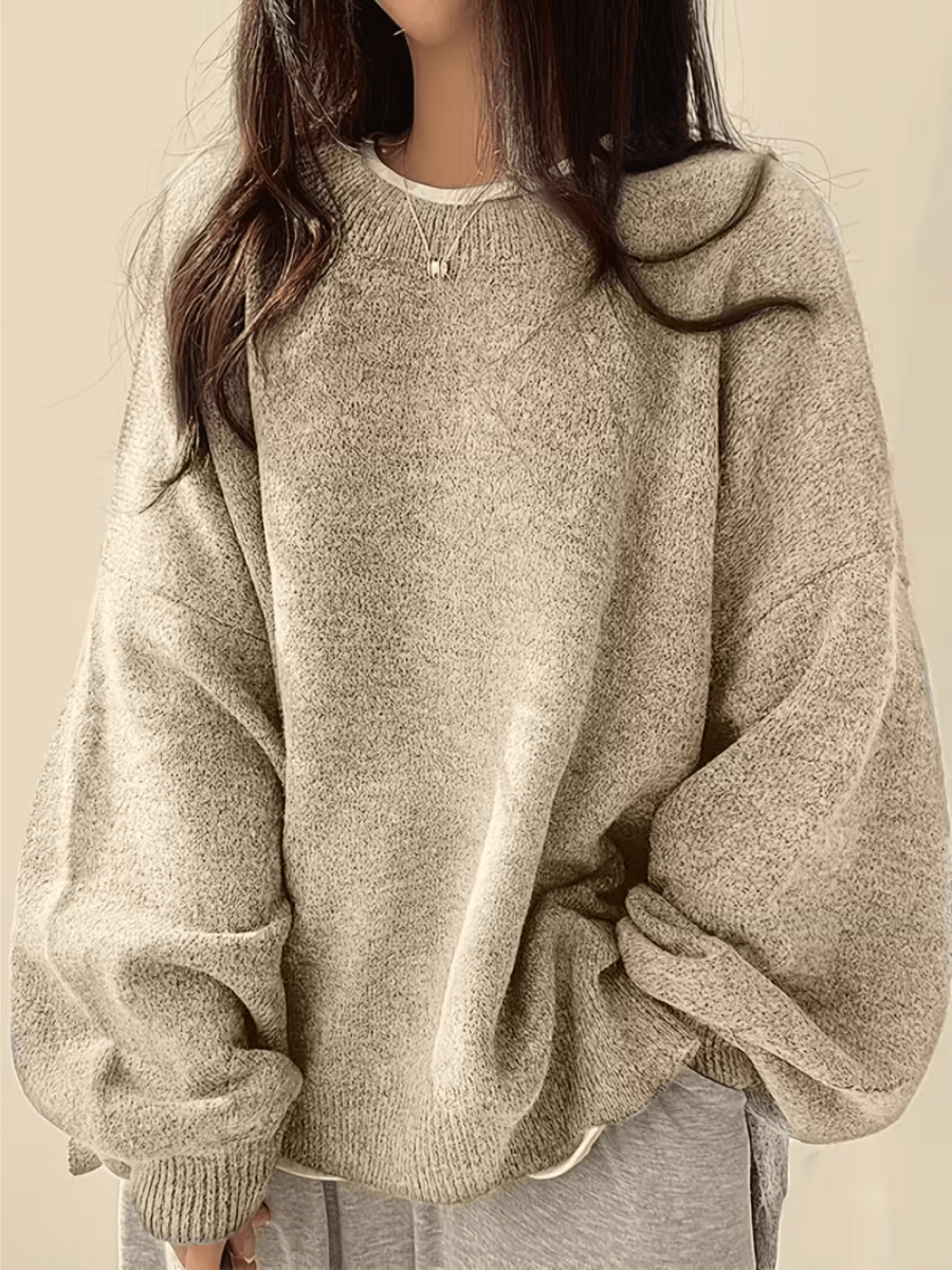 Dames Oversized Trui met Ronde Hals en Zijsplit voor Herfst en Winter Abrikoos