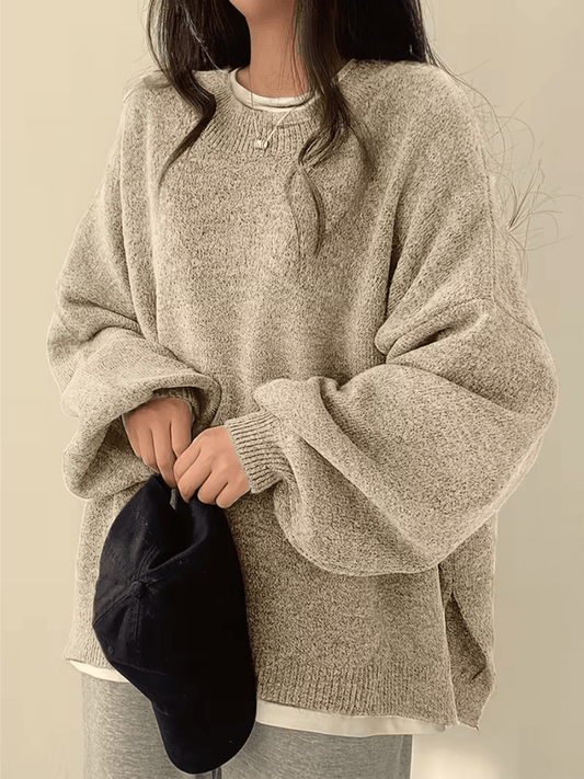 Dames Oversized Trui met Ronde Hals en Zijsplit voor Herfst en Winter
