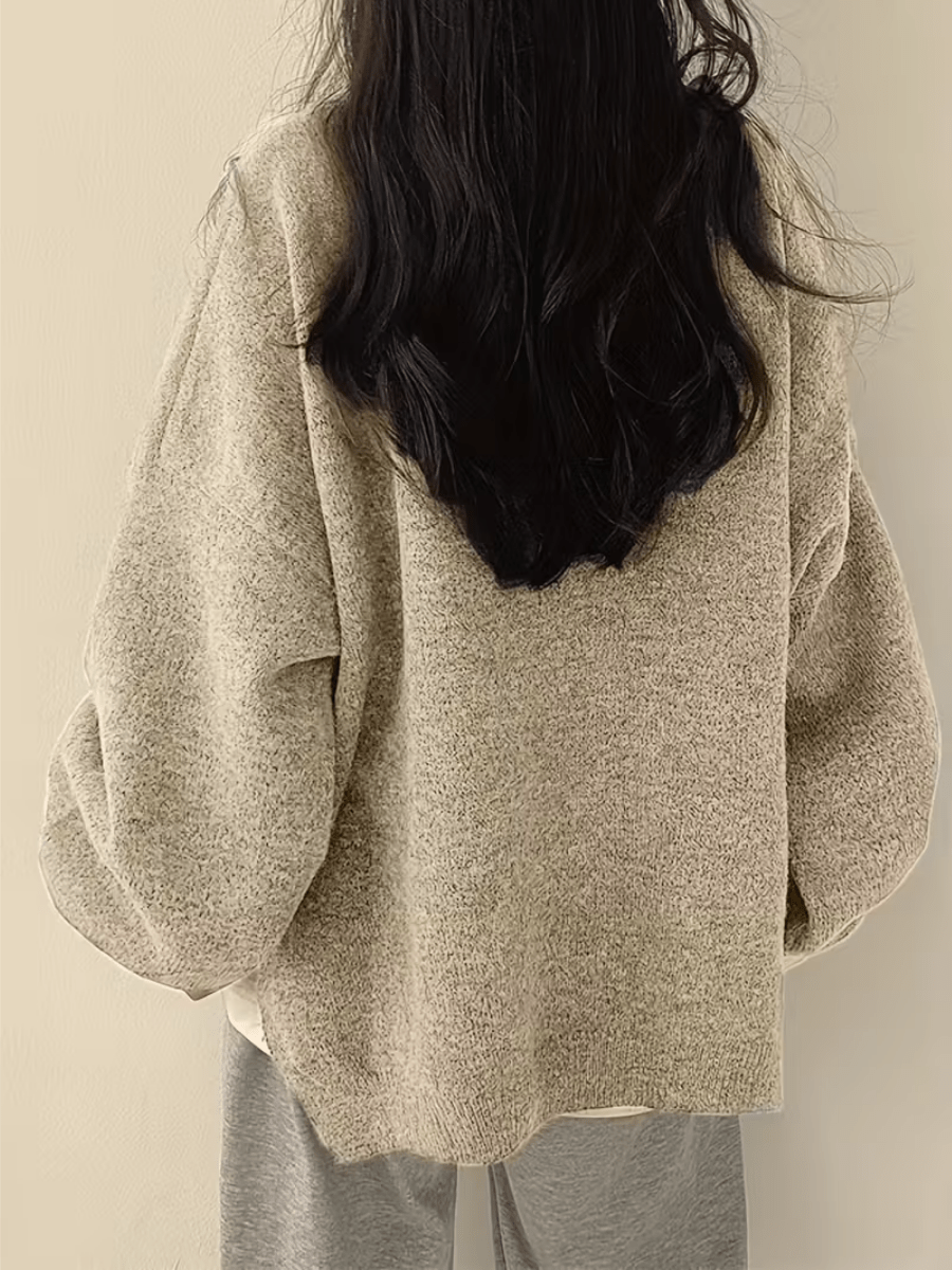 Dames Oversized Trui met Ronde Hals en Zijsplit voor Herfst en Winter