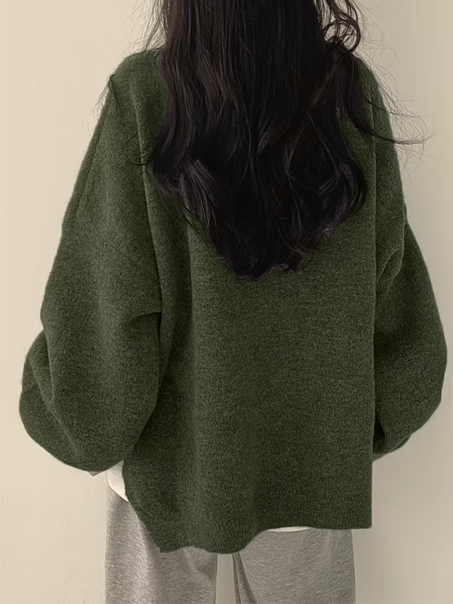Dames Oversized Trui met Ronde Hals en Zijsplit voor Herfst en Winter