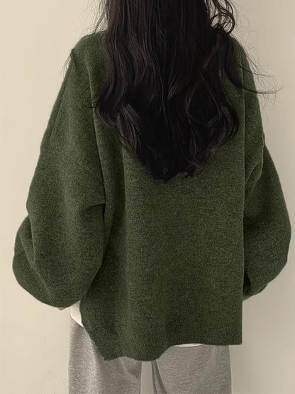 Dames Oversized Trui met Ronde Hals en Zijsplit voor Herfst en Winter