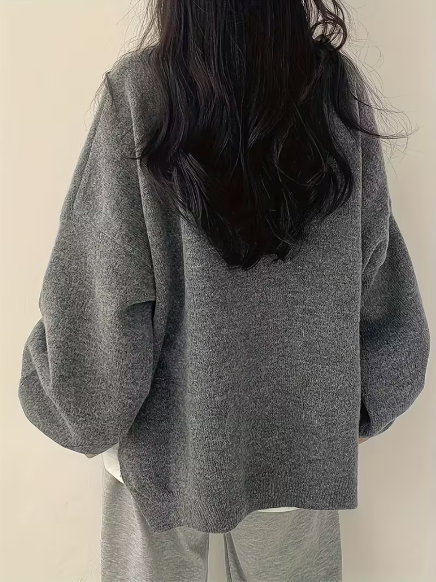 Dames Oversized Trui met Ronde Hals en Zijsplit voor Herfst en Winter