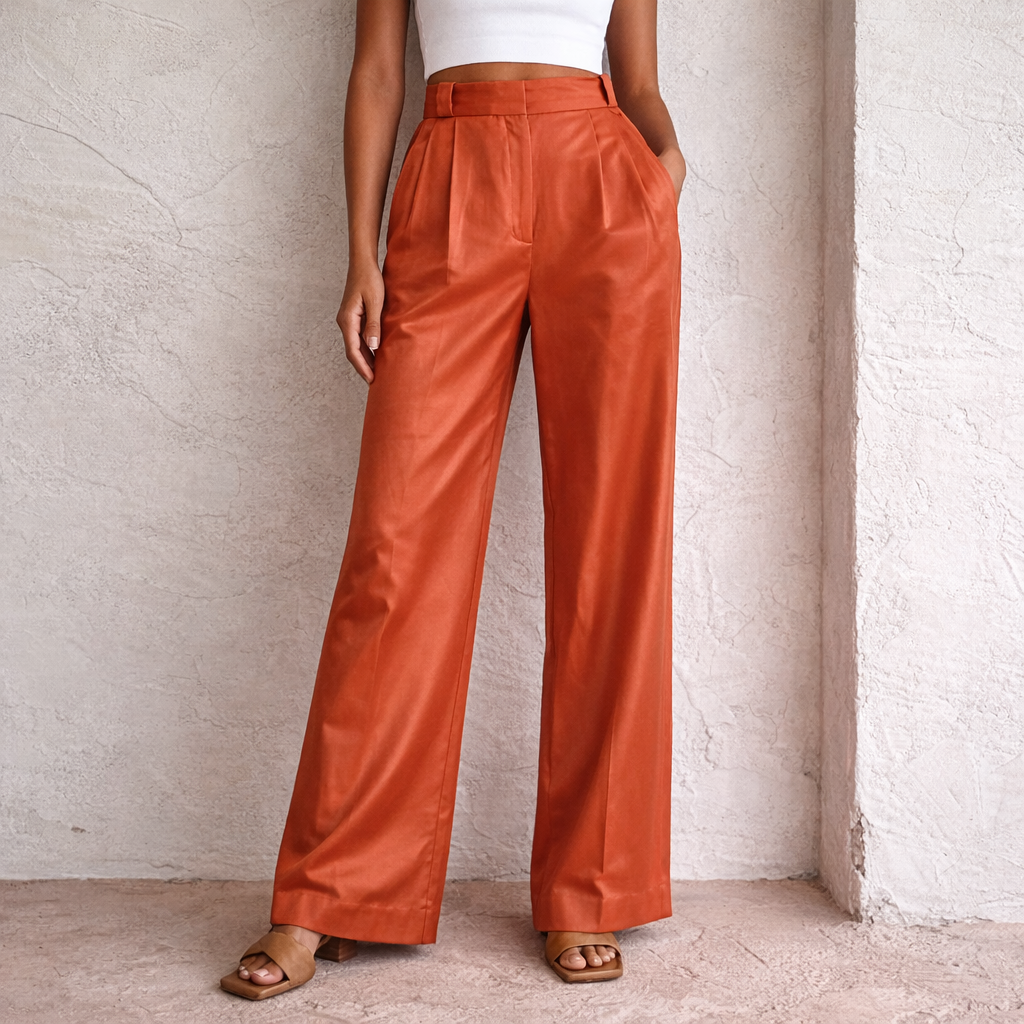 Dames Pantalon Wijde Pijpen Hoge Taille Oranje