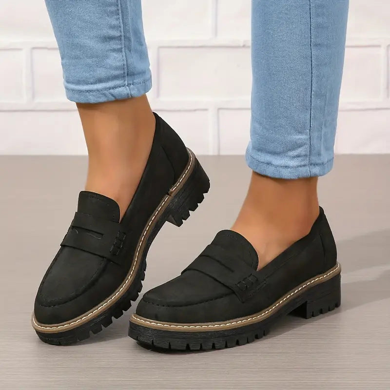Dames Penny Loafers met Dikke Zool Zwart