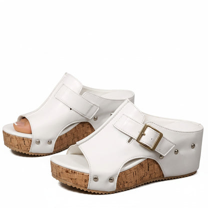 Dames Platform Sandalen met Gesp en Kurken Wedge Zool