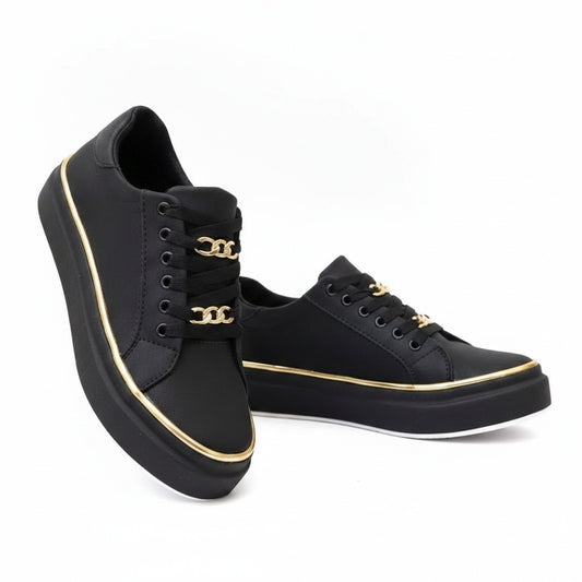 Dames Platform Sneakers met Gouden Ketting en Vetersluiting