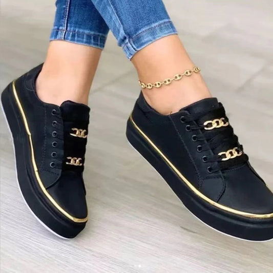 Dames Platform Sneakers met Gouden Ketting en Vetersluiting