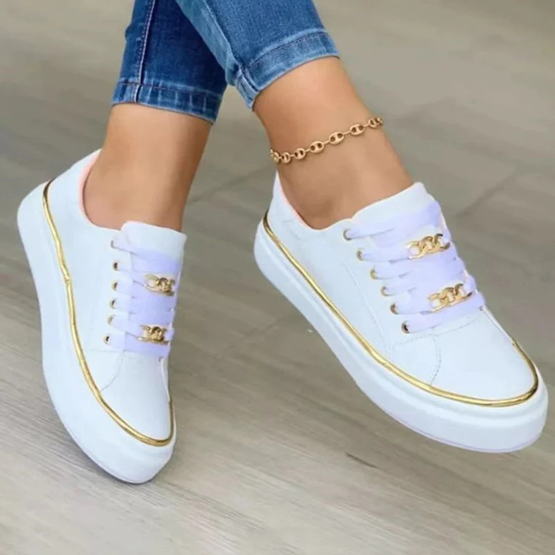 Dames Platform Sneakers met Gouden Ketting en Vetersluiting ##POS:3##