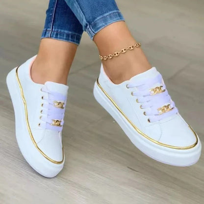 Dames Platform Sneakers met Gouden Ketting en Vetersluiting ##POS:3##