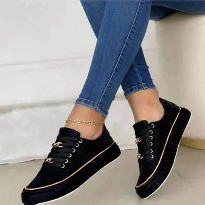 Dames Platform Sneakers met Gouden Ketting en Vetersluiting