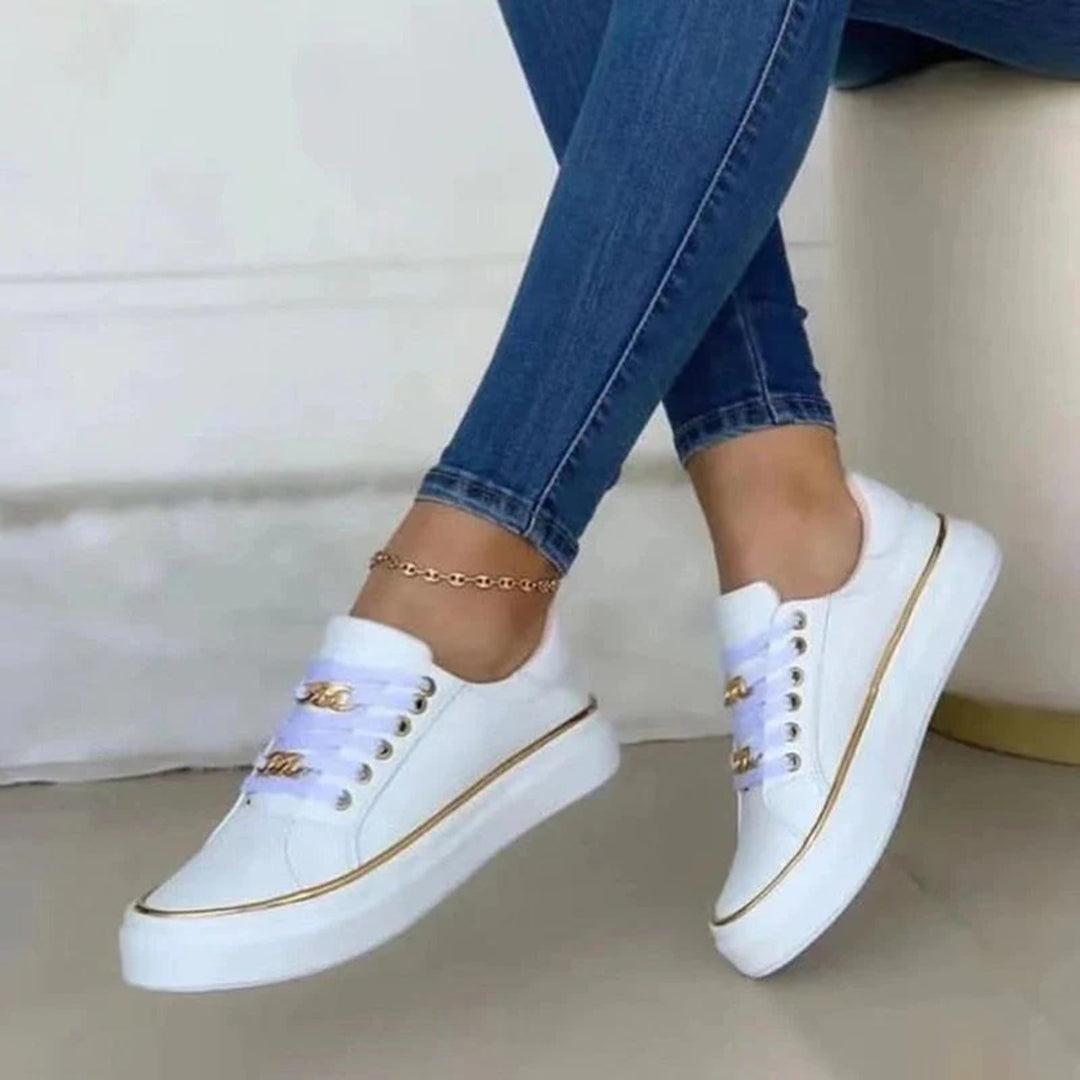 Dames Platform Sneakers met Gouden Ketting en Vetersluiting ##POS:6##