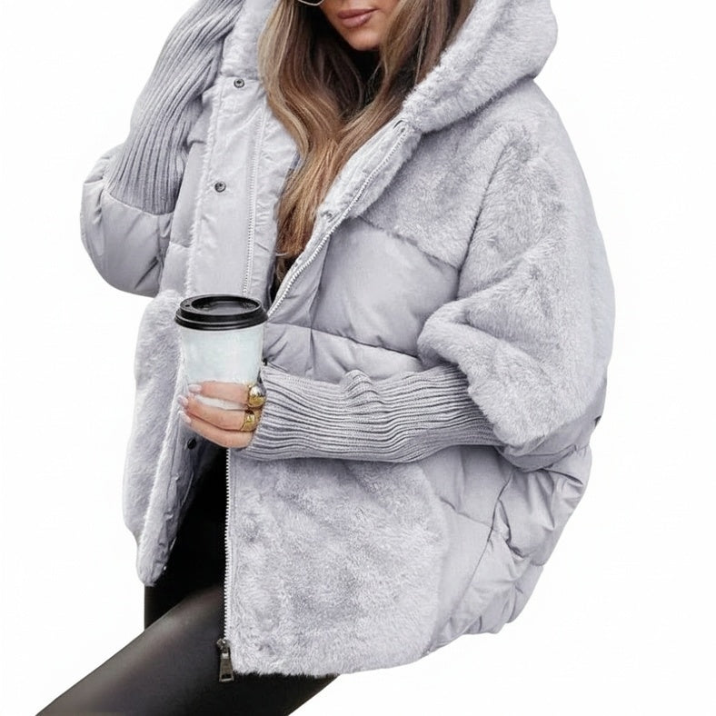 Dames Puffer Jacket met Capuchon en Faux Fur Details Oversized