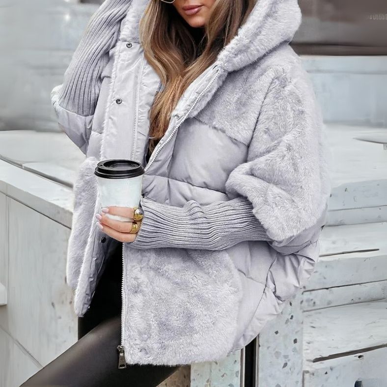 Dames Puffer Jacket met Capuchon en Faux Fur Details Oversized
