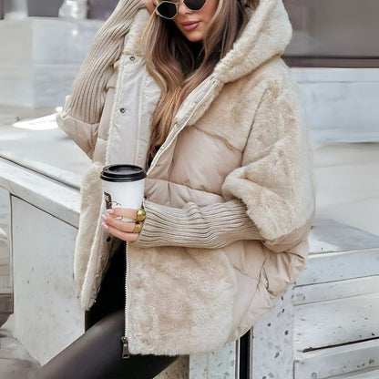 Dames Puffer Jacket met Capuchon en Faux Fur Details Oversized