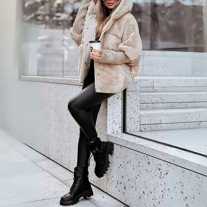 Dames Puffer Jacket met Capuchon en Faux Fur Details Oversized